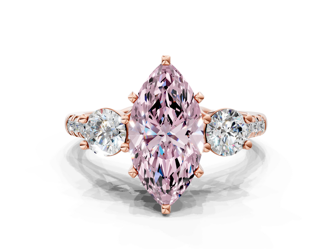 Rose gold Three-Stone Fancy Pink Marquise  Cut Diamond Pavé Band with Four-Prong Setting_28
