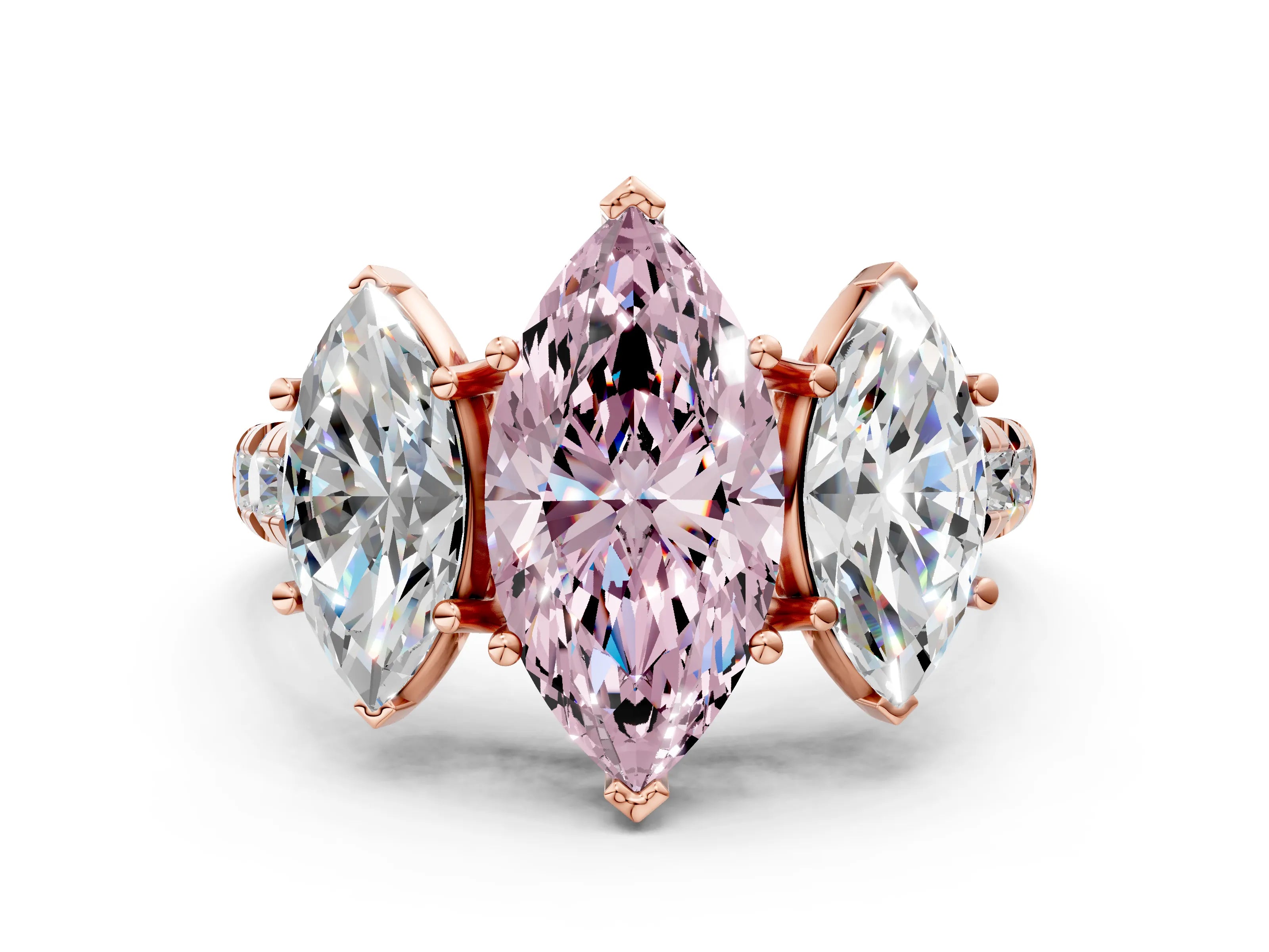 Rose gold Three-Stone Fancy Pink Marquise Cut Diamond Pavé Band with Prong Setting_11