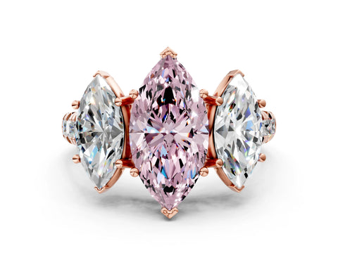 Rose gold Three-Stone Fancy Pink Marquise Cut Diamond Pavé Band with Prong Setting_11