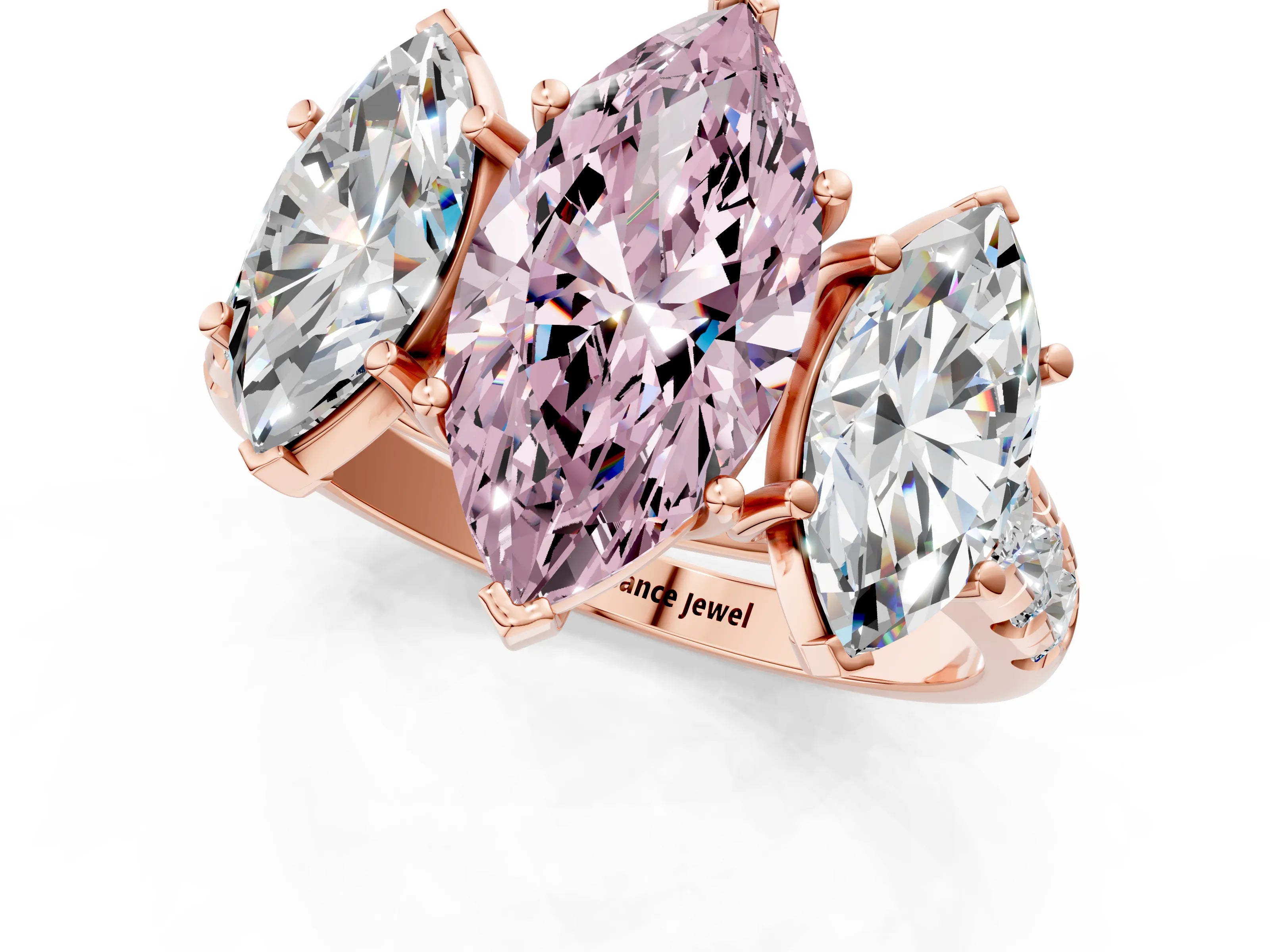 Rose gold Three-Stone Fancy Pink Marquise Cut Diamond Pavé Band with Prong Setting_12