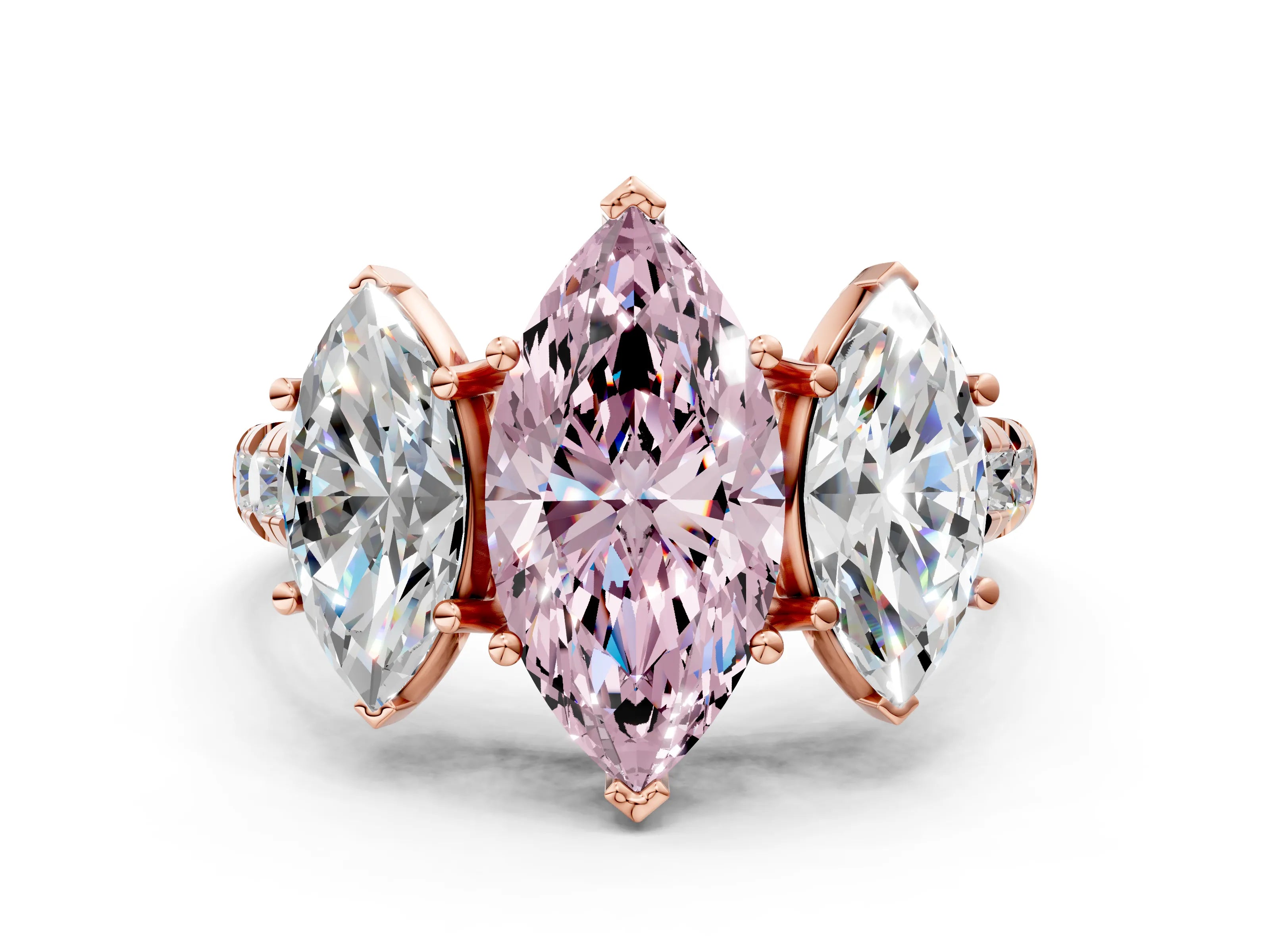 Rose gold Three-Stone Fancy Pink Marquise Cut Diamond Pavé Band with Prong Setting_23