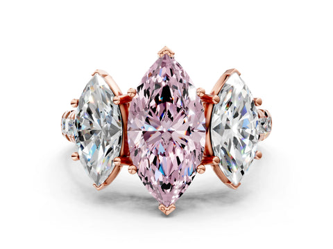 Rose gold Three-Stone Fancy Pink Marquise Cut Diamond Pavé Band with Prong Setting_23