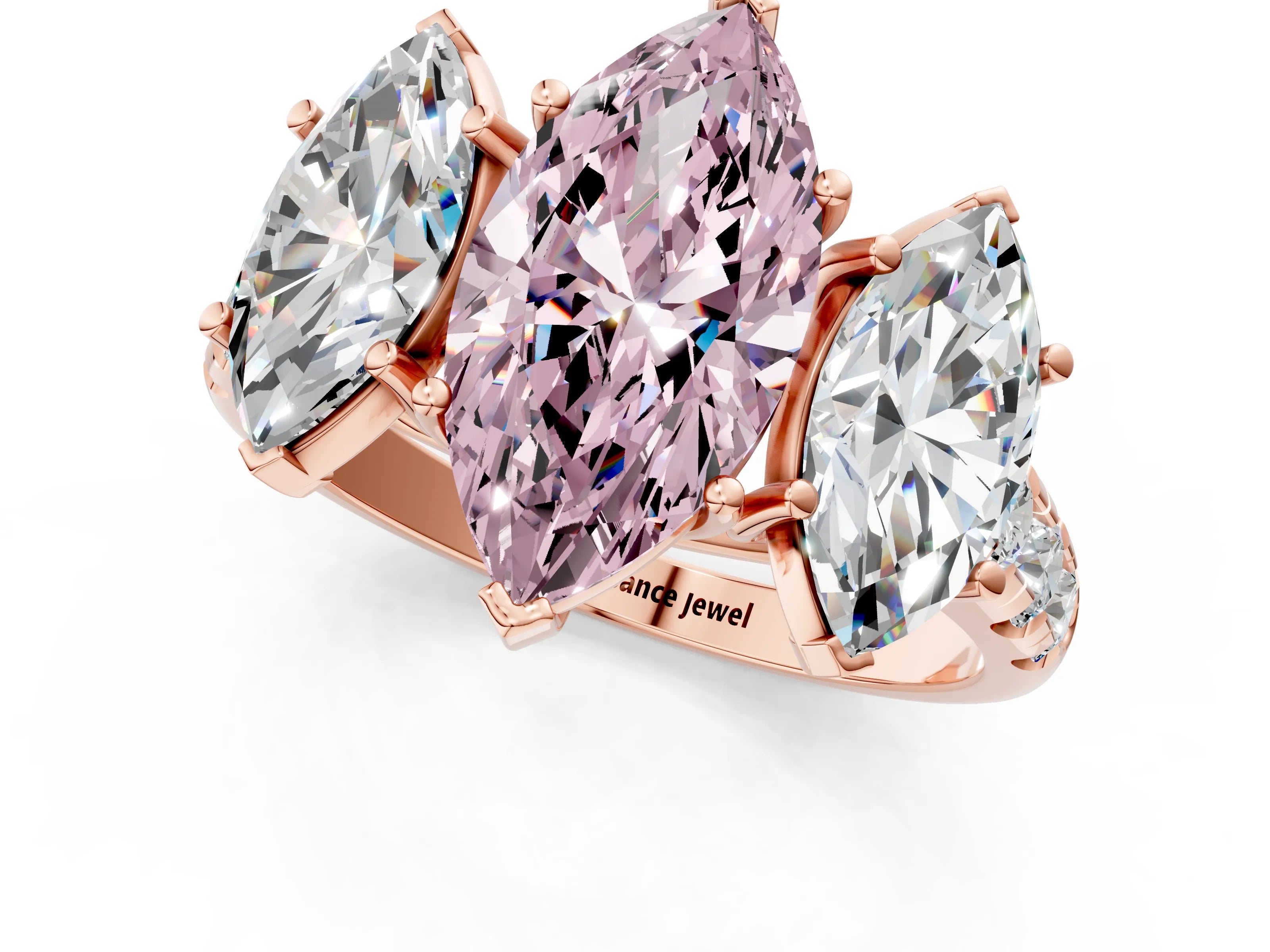Rose gold Three-Stone Fancy Pink Marquise Cut Diamond Pavé Band with Prong Setting_24
