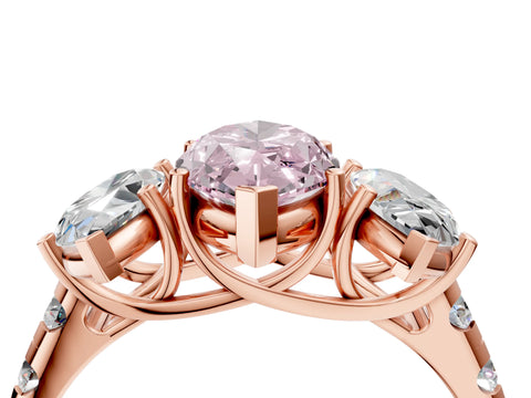 Rose gold Three-Stone Fancy Pink Marquise Cut Diamond Pavé Band with Prong Setting_27