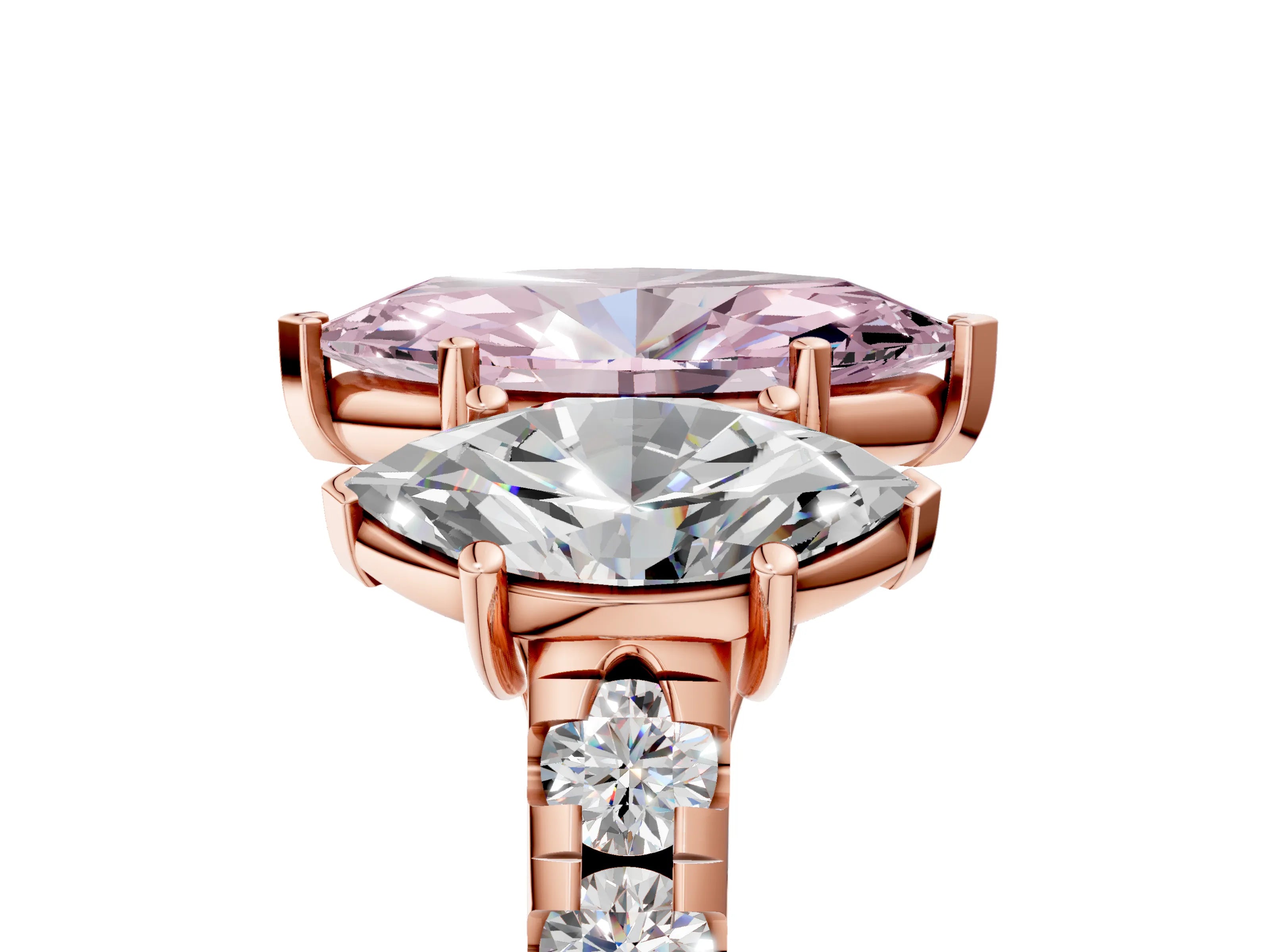 Rose gold Three-Stone Fancy Pink Marquise Cut Diamond Pavé Band with Prong Setting_28