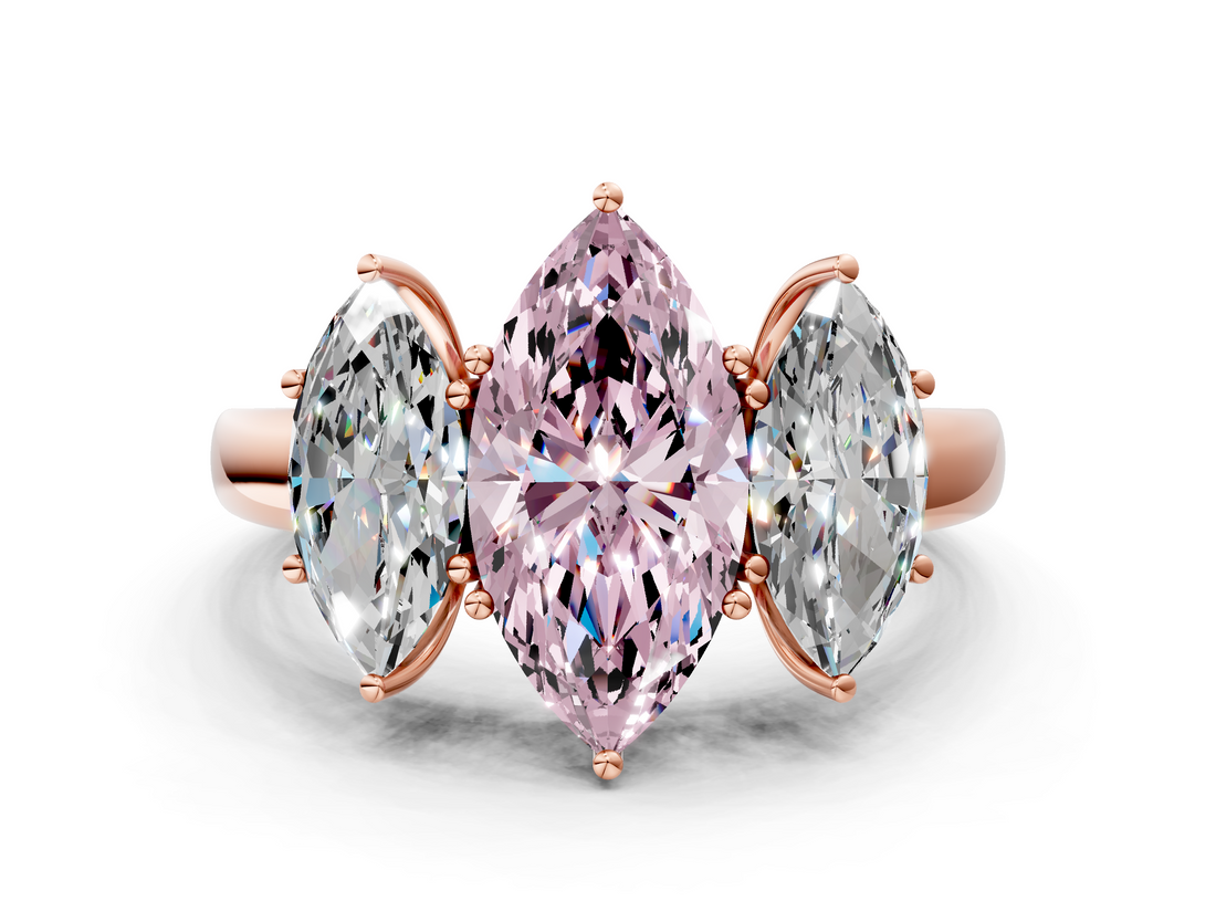 Rose gold Three-Stone Fancy Pink Marquise  Cut Diamond Ring with Channel-Set Band and Four-Prong Setting_66