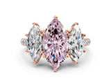 Rose gold Three-Stone Fancy Pink Marquise Cut Diamond Ring with Pavé Band and Prong Setting_71