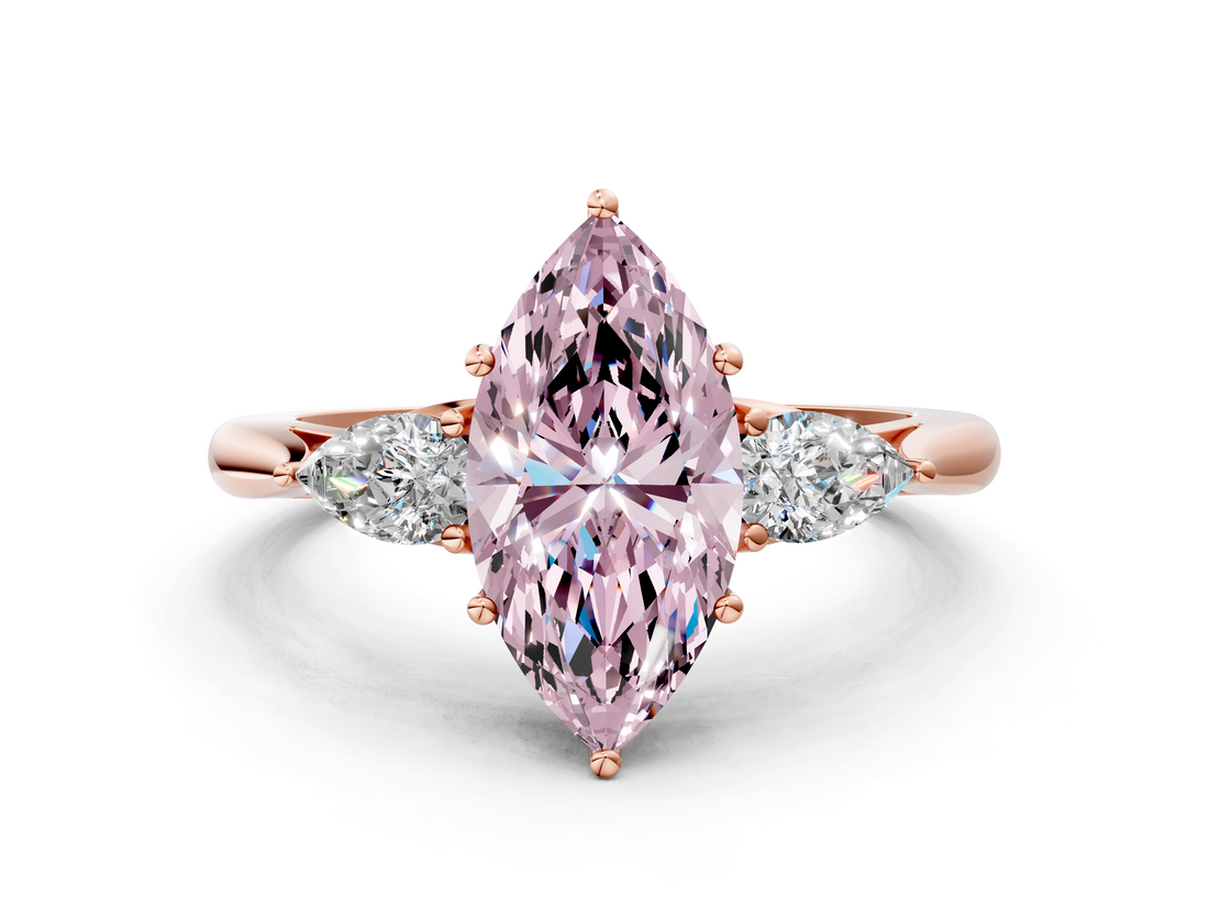 Rose gold Three-Stone Fancy Pink Marquise  Cut Diamond Ring with Pear Side Stones in Four-Prong Setting_110