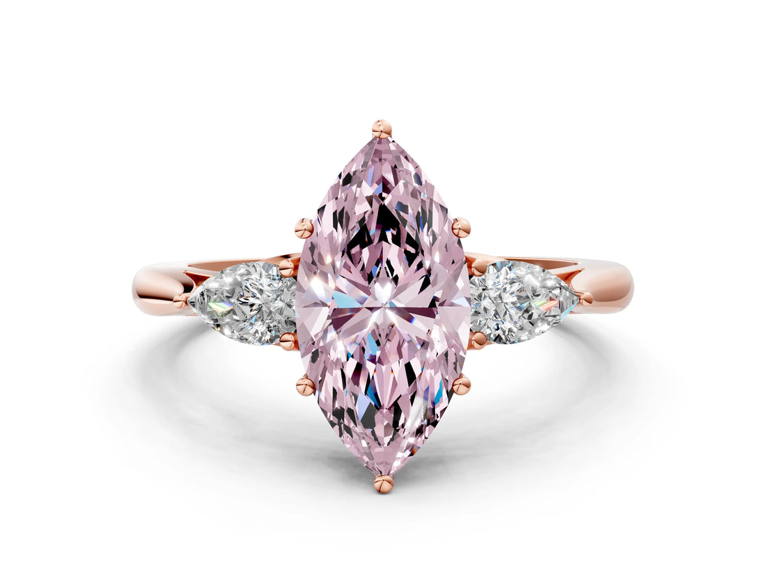 Rose gold Three-Stone Fancy Pink Marquise Cut Diamond Ring with Pear  Side Stones in Four-Prong Setting_48