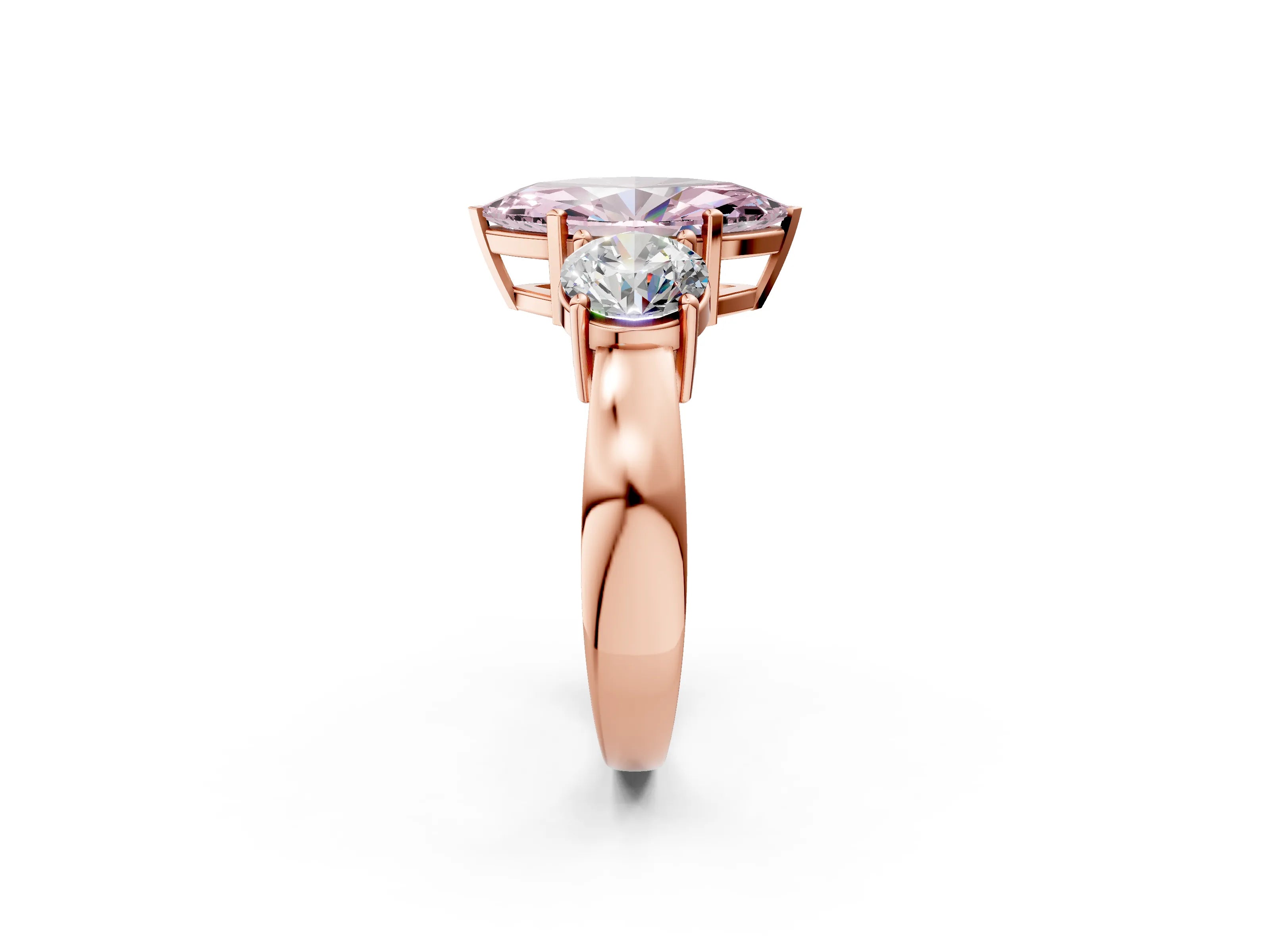Rose gold Three-Stone Fancy Pink Marquise Cut Diamond Ring with Round Side Stones, Classic Band, and Four-Prong Setting_2