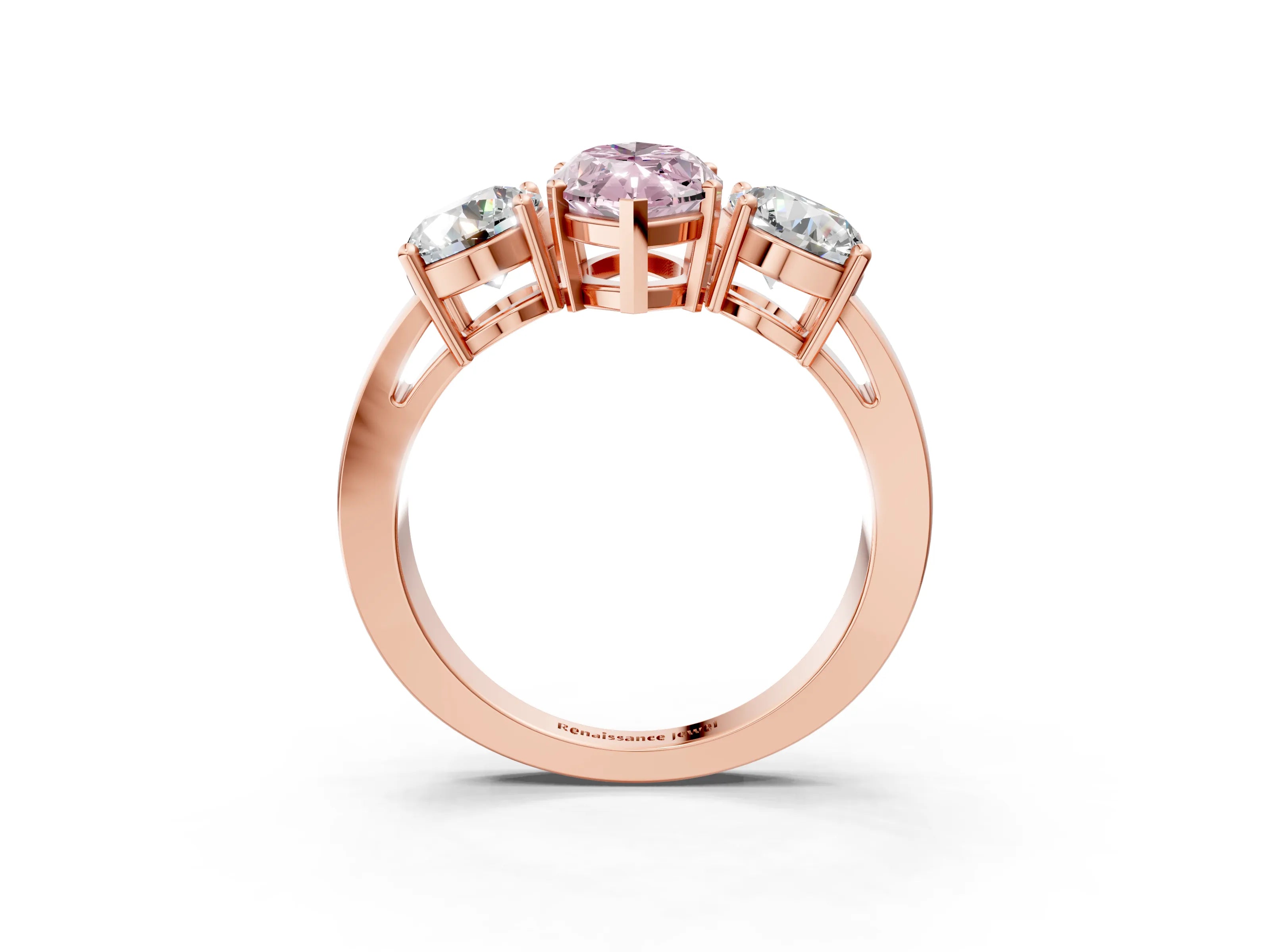 Rose gold Three-Stone Fancy Pink Marquise Cut Diamond Ring with Round Side Stones, Classic Band, and Four-Prong Setting_3