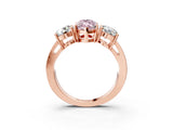 Rose gold Three-Stone Fancy Pink Marquise Cut Diamond Ring with Round Side Stones, Classic Band, and Four-Prong Setting_3