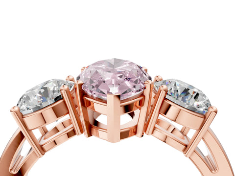 Rose gold Three-Stone Fancy Pink Marquise Cut Diamond Ring with Round Side Stones, Classic Band, and Four-Prong Setting_4