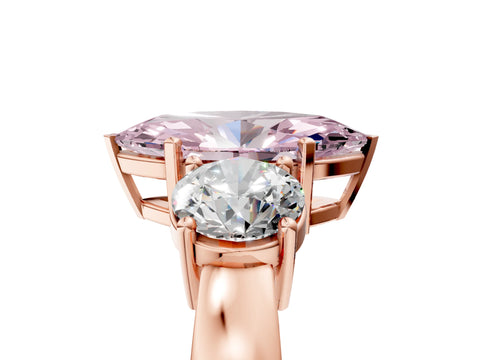 Rose gold Three-Stone Fancy Pink Marquise Cut Diamond Ring with Round Side Stones, Classic Band, and Four-Prong Setting_5
