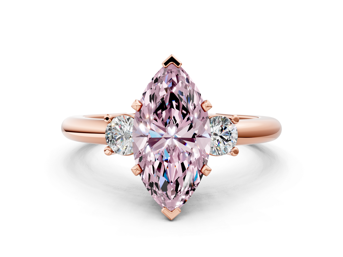 Rose gold Three-Stone Fancy Pink Marquise  Cut Diamond Solitaire with Prong Setting and Classic Band_25