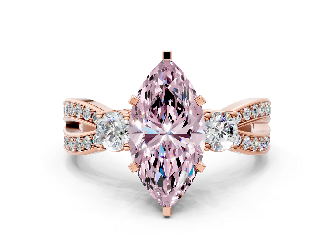 Rose gold Three-Stone Fancy Pink Marquise  Cut Diamond Twist Band with Prong Setting_56