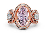 Rose gold Three-Stone Fancy Pink Marquise Cut Diamond Wave Pave Band with Prong Setting