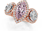 Rose gold Three-Stone Fancy Pink Marquise Cut Halo Diamond Milgrain Band with Four-Prong Setting_1