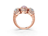 Rose gold Three-Stone Fancy Pink Marquise Cut Halo Diamond Milgrain Band with Four-Prong Setting_3