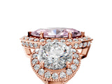 Rose gold Three-Stone Fancy Pink Marquise Cut Halo Diamond Milgrain Band with Four-Prong Setting_5