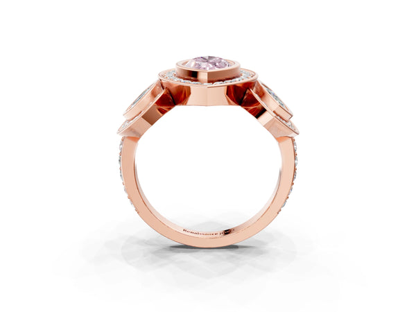 Rose gold Three-Stone Fancy Pink Marquise Cut Halo Pavé Diamond Ring