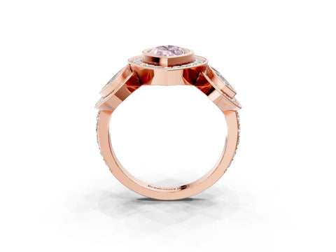 Rose gold Three-Stone Fancy Pink Marquise Cut Halo Pavé Diamond Ring_3