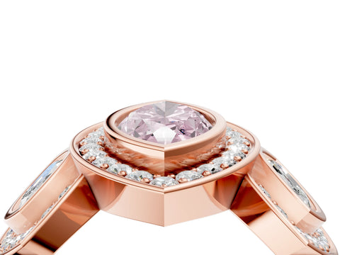 Rose gold Three-Stone Fancy Pink Marquise Cut Halo Pavé Diamond Ring_4