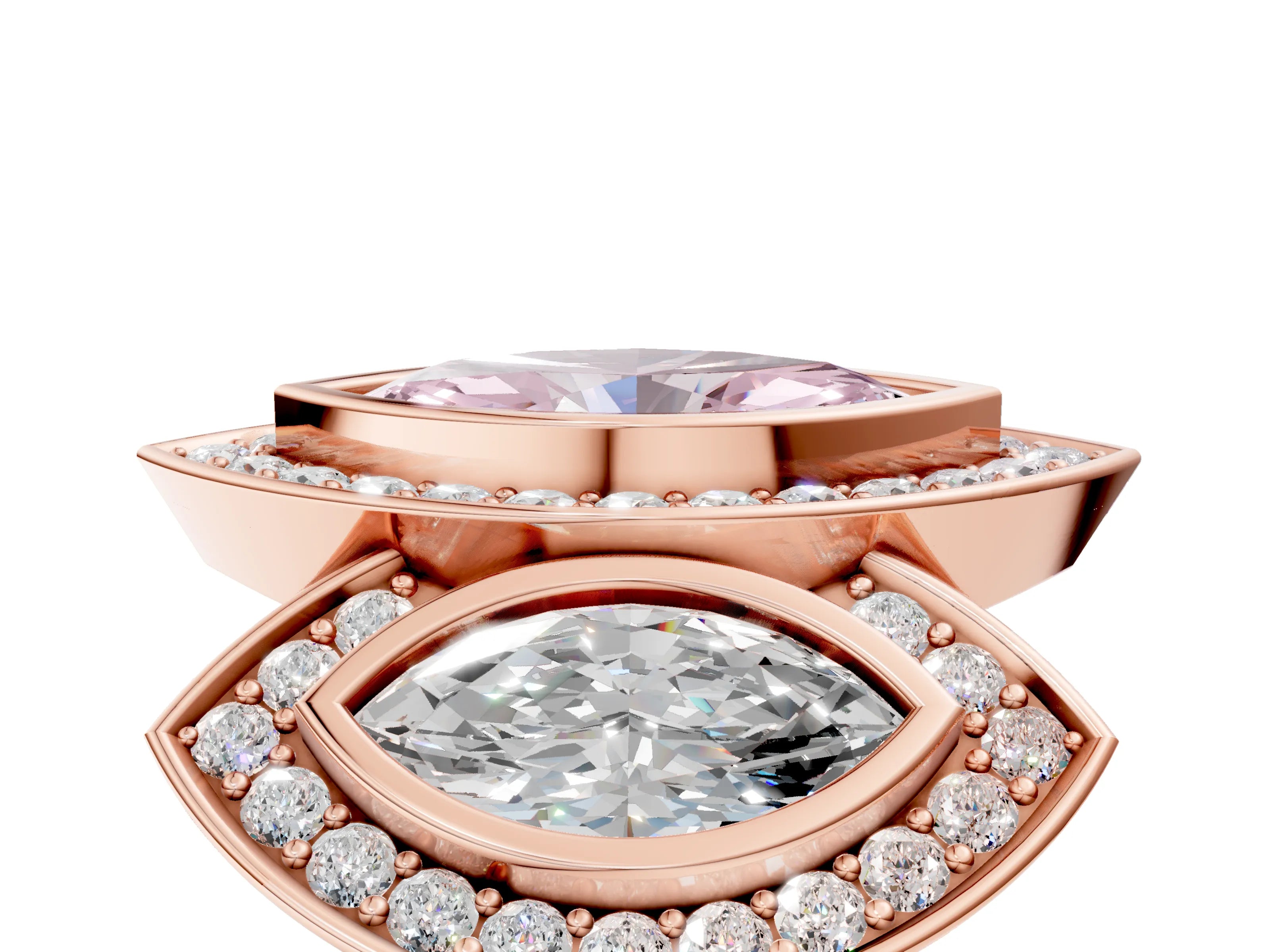 Rose gold Three-Stone Fancy Pink Marquise Cut Halo Pavé Diamond Ring_5