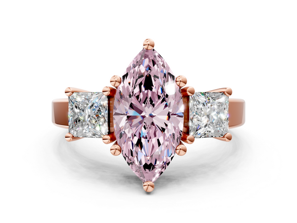 Rose gold Three-Stone Fancy Pink Marquise  Cut Solitaire Ring with Prong Setting