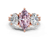 Rose gold Three-Stone Fancy Pink Marquise  Diamond Milgrain Pave Band with Prong Setting 1