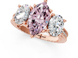 Rose gold Three-Stone Fancy Pink Marquise  Diamond Milgrain Pave Band with Prong Setting 2