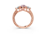 Rose gold Three-Stone Fancy Pink Marquise  Diamond Milgrain Pave Band with Prong Setting 4