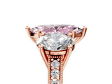 Rose gold Three-Stone Fancy Pink Marquise  Diamond Milgrain Pave Band with Prong Setting