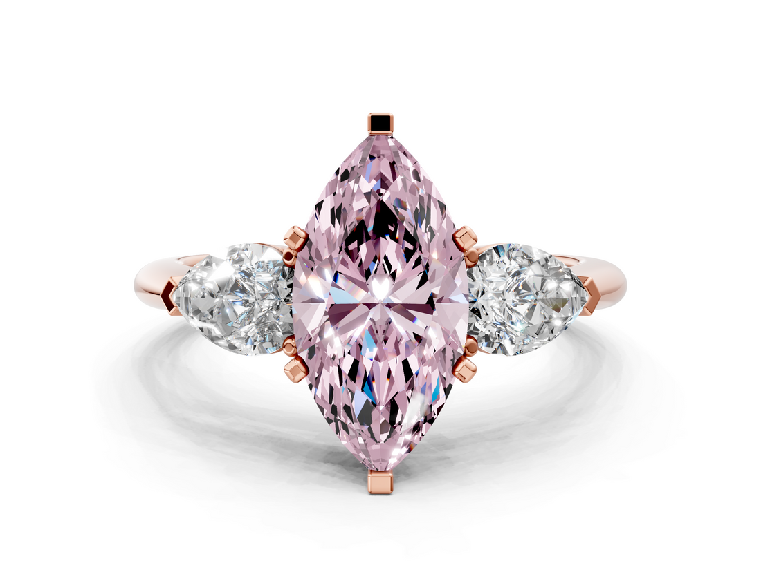Rose gold Three-Stone Fancy Pink Marquise  Diamond Ring with Pear Side Stones in Four-Prong Setting_64