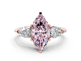Rose gold Three-Stone Fancy Pink Marquise  Diamond Ring with Pear Side Stones in Four-Prong Setting_64