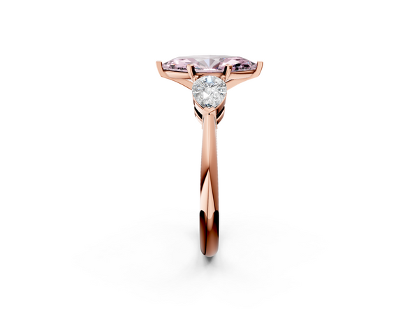 Rose gold Three-Stone Fancy Pink Marquise Cut Diamond Ring with Pear Side Stones and Four-Prong Setting