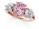 Rose gold Three-Stone Fancy Pink Oval  Brilliant Cut Solitaire Ring with Prong Setting on a Classic Band 1