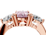 Rose gold Three-Stone Fancy Pink Oval  Brilliant Cut Solitaire Ring with Prong Setting on a Classic Band 4