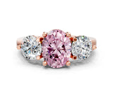 Rose gold Three-Stone Fancy Pink Oval  Brilliant Cut Solitaire Ring with Prong Setting on a Classic Band