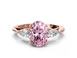 Rose gold Three-Stone Fancy Pink Oval Cut Brilliant Diamond Solitaire Ring with Tapered Band and Four-Prong Setting_6
