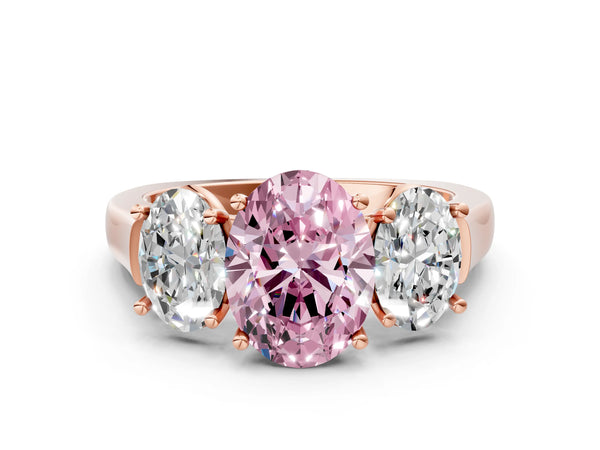 Rose gold Three-Stone Fancy Pink Oval Cut Brilliant Diamond Trellis Ring with Comfort Fit Band