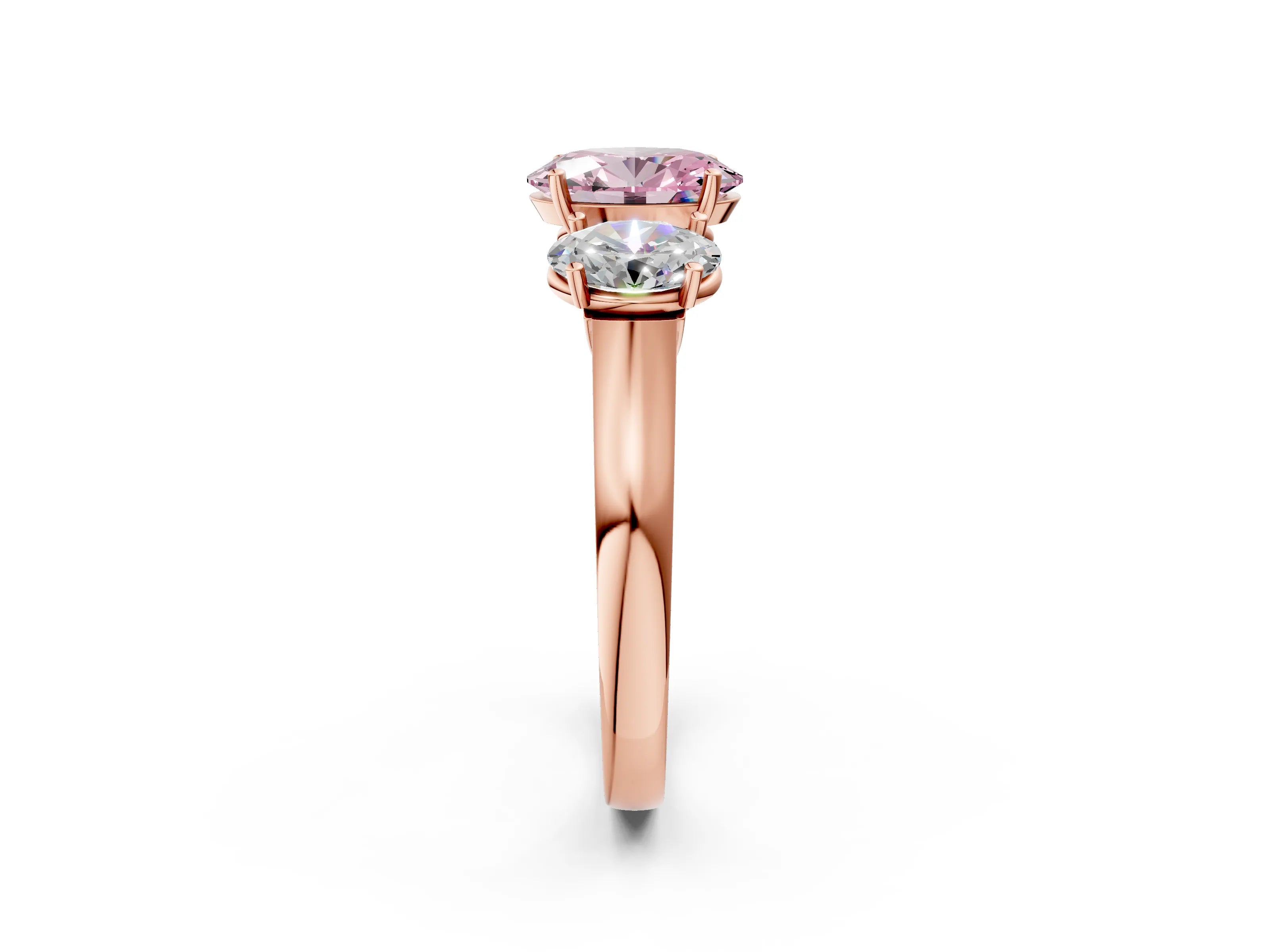 Rose gold Three-Stone Fancy Pink Oval Cut Brilliant Diamond Trellis Ring with Comfort Fit Band_2