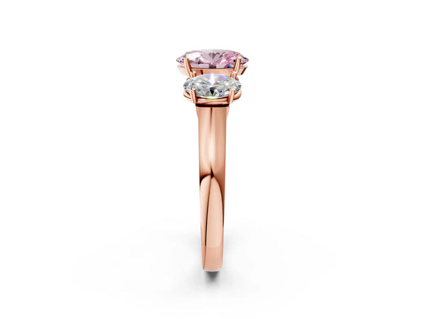 Rose gold Three-Stone Fancy Pink Oval Cut Brilliant Diamond Trellis Ring with Comfort Fit Band