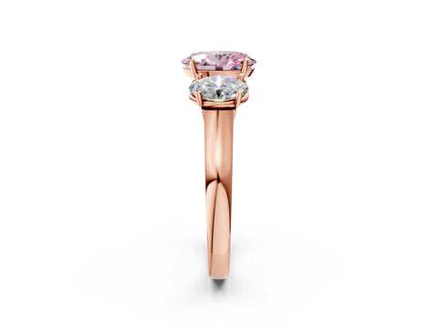Rose gold Three-Stone Fancy Pink Oval Cut Brilliant Diamond Trellis Ring with Comfort Fit Band_2