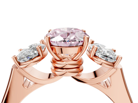 Rose gold Three-Stone Fancy Pink Oval Cut Brilliant Diamond Trellis Ring with Comfort Fit Band_4