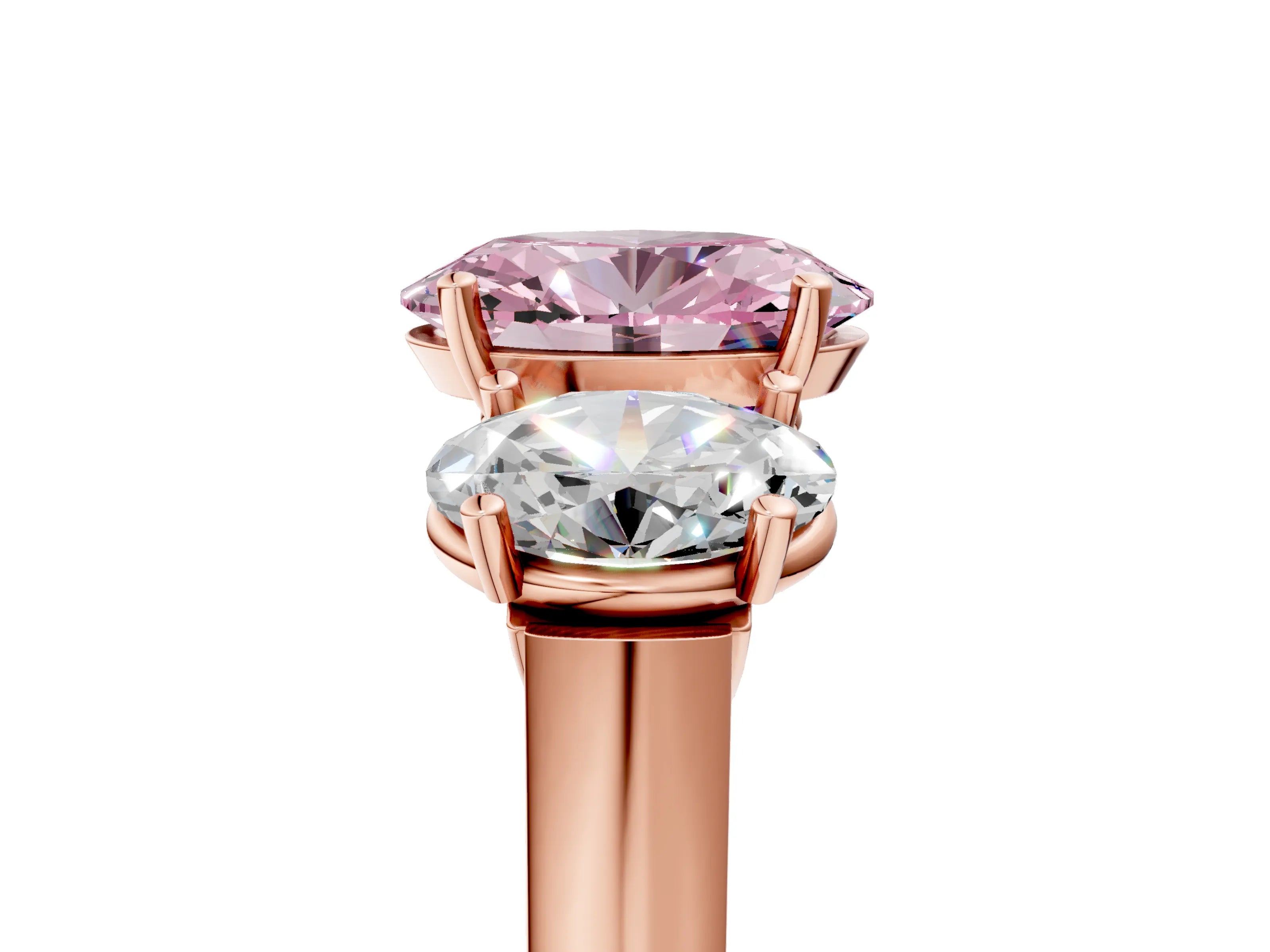 Rose gold Three-Stone Fancy Pink Oval Cut Brilliant Diamond Trellis Ring with Comfort Fit Band_5