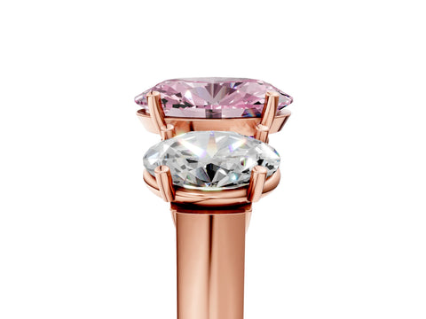 Rose gold Three-Stone Fancy Pink Oval Cut Brilliant Diamond Trellis Ring with Comfort Fit Band_5