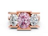Rose gold Three Stone Fancy Pink Oval Cut Cut Channel Set Diamond Ring