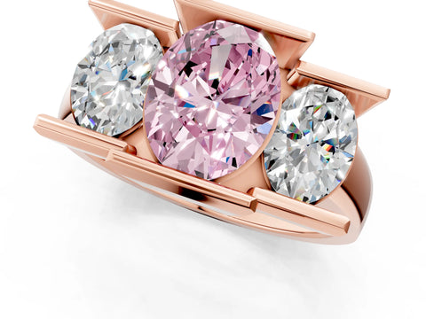 Rose gold Three Stone Fancy Pink Oval Cut Cut Channel Set Diamond Ring_1