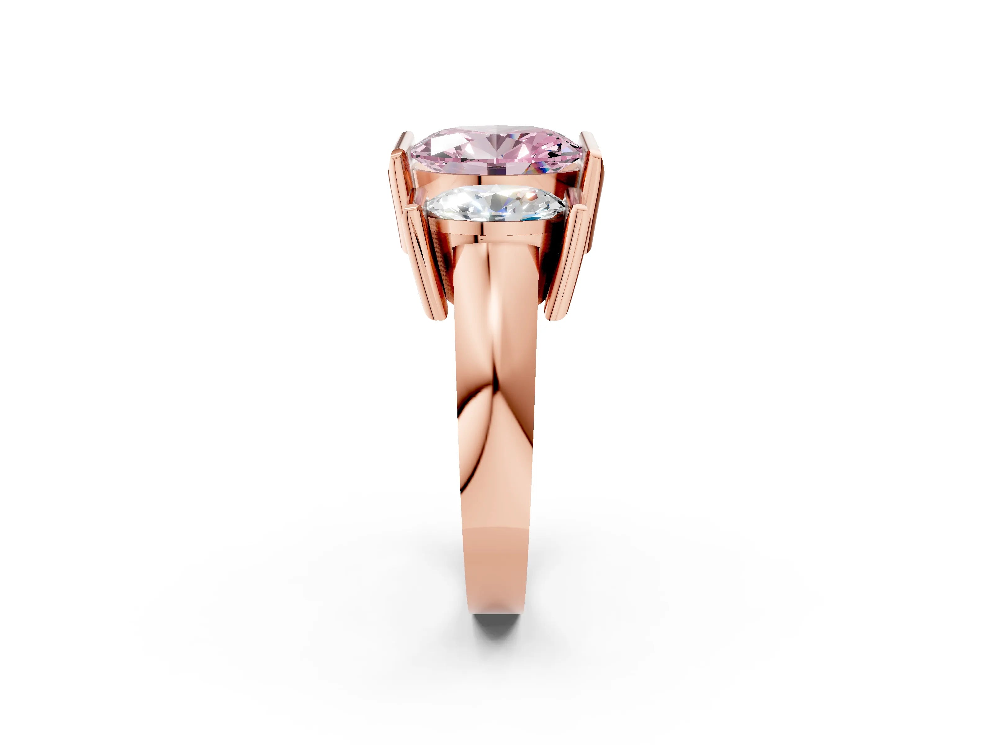 Rose gold Three Stone Fancy Pink Oval Cut Cut Channel Set Diamond Ring_2